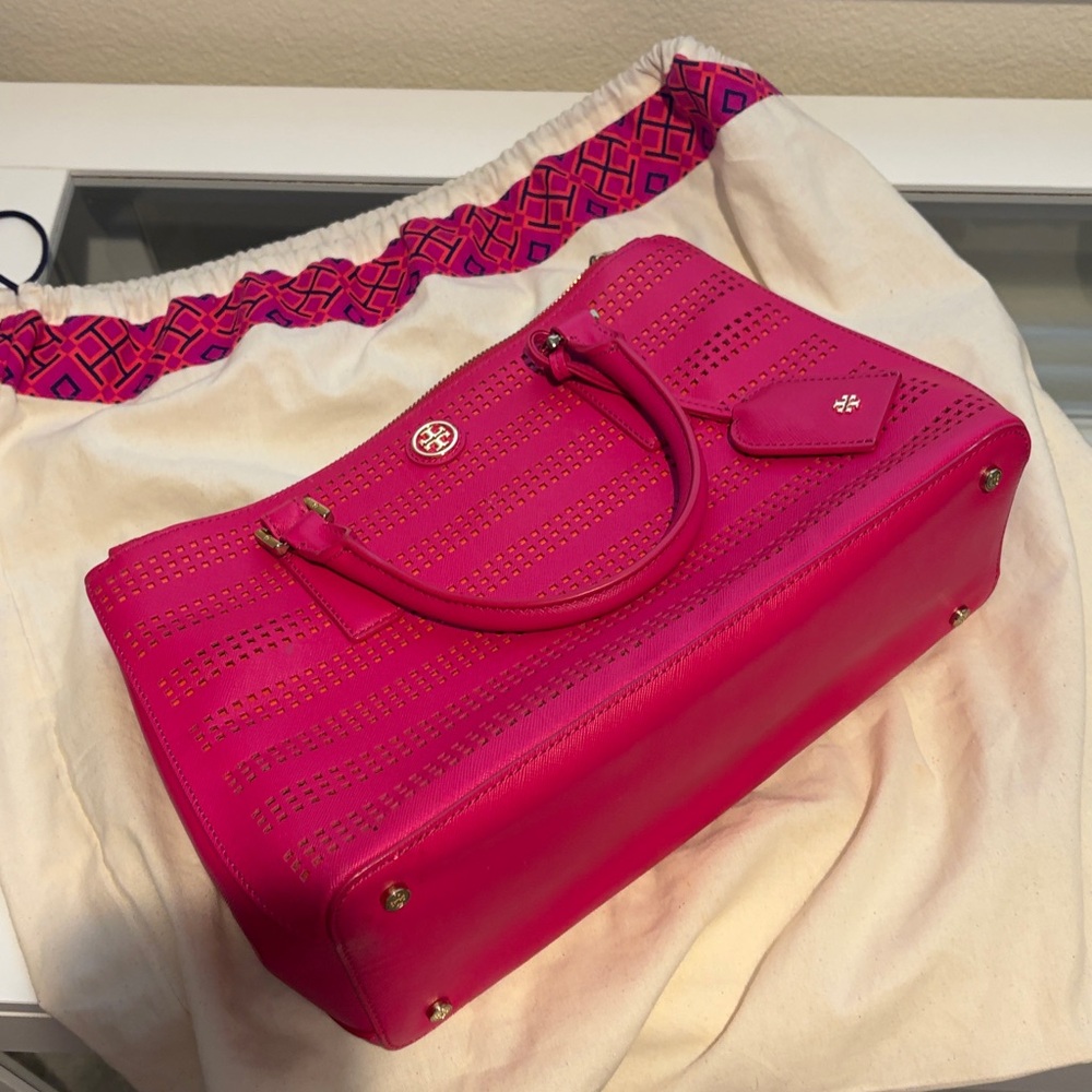 Tory Burch Fuchsia Perforated Satchel